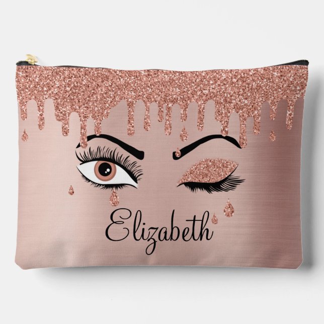 Pochette À Accessoires Rose Pink Gold Eyelashes Dripping Glitter (Recto)