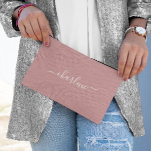 Pochette À Accessoires Rose Poussiéreuse et Élégant Nom Blanc