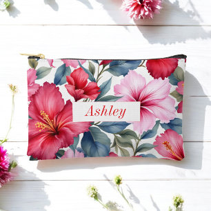 Pochette À Accessoires Rouge Rose Floral Aquarelle Élégant