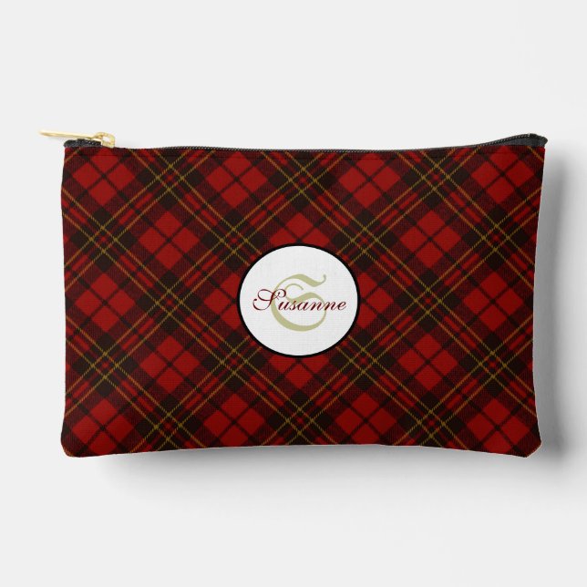 Pochette À Accessoires Rouge tartan plaid hiver élégant Monogram Zipper (Recto)
