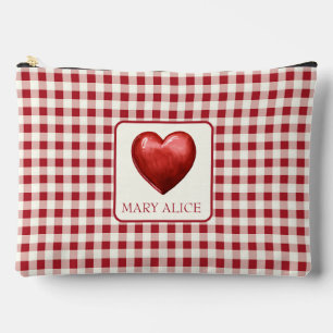 Pochette À Accessoires Rouge vintage et En vichy de crème avec coeur