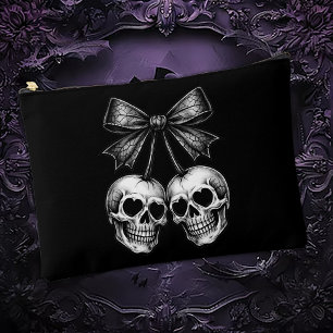 Pochette À Accessoires Rubans Cerises Crâne Gothique