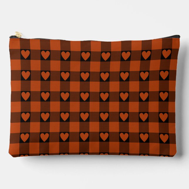 Pochette À Accessoires Rust Red Black Buffalo Heart Plaid (Recto)