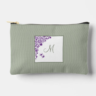 Pochette À Accessoires Sage Green Stripe Purple Floral Script Monogramme