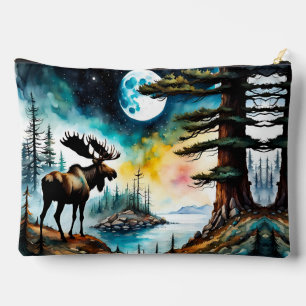 Pochette À Accessoires Sasquatch et Moose sur une crête forestière au-des