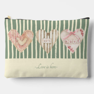 Pochette À Accessoires Shabby personnalisé coeur chic et rayures Vert