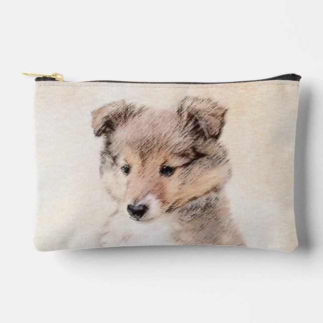 Pochette À Accessoires Shetland Sheepdog Puppy Peinture Sheltie Chien Art (Recto)