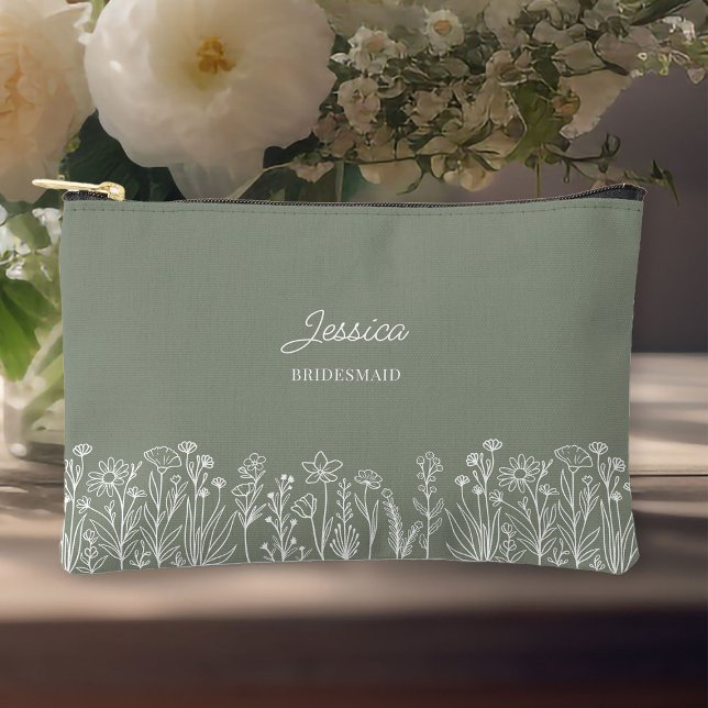 Pochette À Accessoires Simple Robe de Demoiselle d'Honneur Vert Sauge à F (Bridal Party cosmetic bag .. personalize for bridesmaids and change to any color)