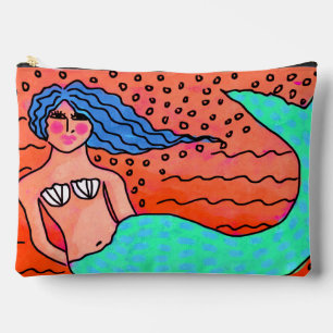 Pochette À Accessoires Sirène avec cheveux bleus Art Abstrait