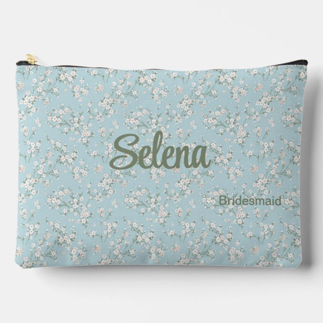 Pochette À Accessoires Sirène florale romantique bleu et blanc (Recto)