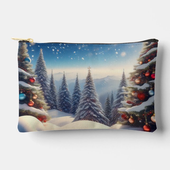 Pochette À Accessoires Snow Cover Christmas Tree in Woods (Recto)