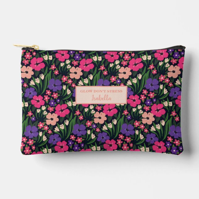 Pochette À Accessoires Soins esthétiques Personnalisés Et Floraux Ditsy (Recto)