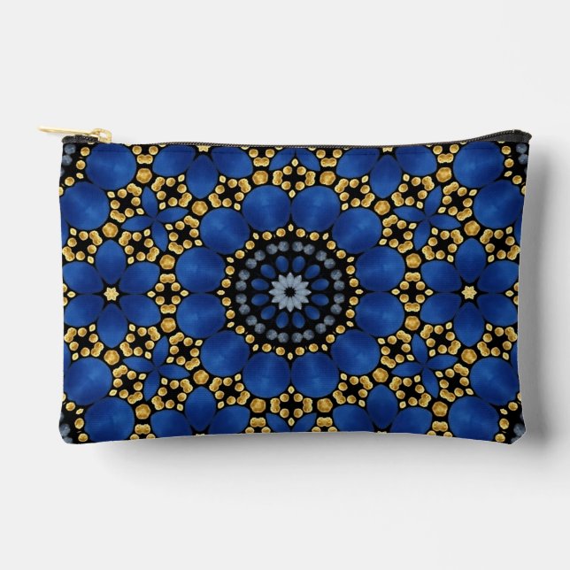 Pochette À Accessoires Style Girly Blue & Gold Dot Art Mandala Motif (Recto)