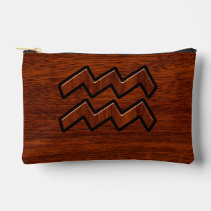 Pochette À Accessoires Symbole Aquarius Zodiac en acajou style bois