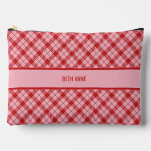 Pochette À Accessoires Tartan Large Rose + Rouge