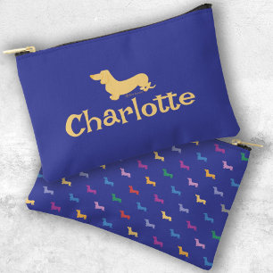 Pochette À Accessoires Teckels à texte personnalisé motif coloré bleu Chi