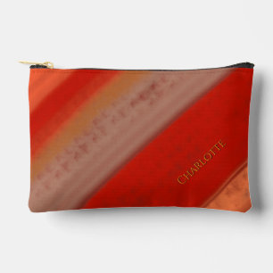 Pochette À Accessoires Terracotta Rayures de Pêche Nom personnalisé