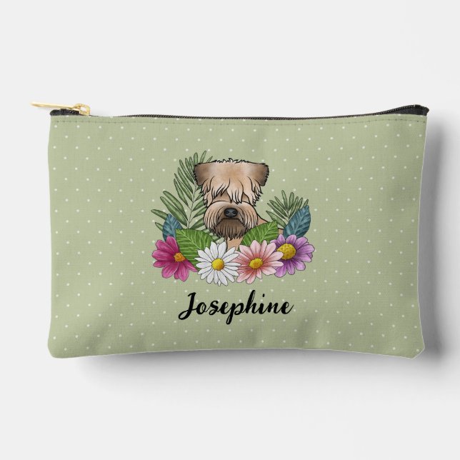 Pochette À Accessoires Terrier Roue À Fleurs Et Nom (Recto)
