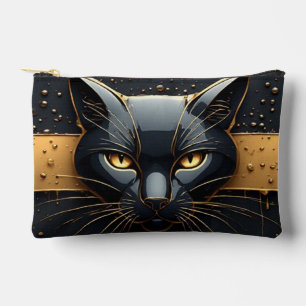 Pochette À Accessoires Tête de chat noir avec design à gouttes d'or 🐈