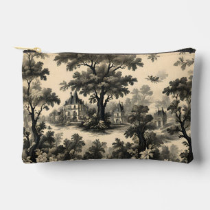Pochette À Accessoires Toile de Jouy - Dessin Noir sur Crème