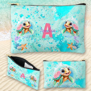 Pochette À Accessoires Tortue de mer mignonne Girl Océan rose Turquoise N