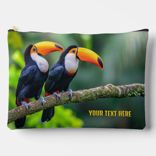 Pochette À Accessoires Toucans Tropical Texte Personnalisé (Recto)