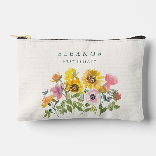 Pochette À Accessoires Tournesol Aquarelle Jaune Couleur personnalisée (Recto)