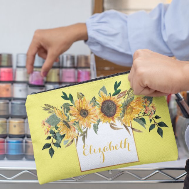Pochette À Accessoires Tournesol Or Fleur florale personnalisée (Créateur téléchargé)