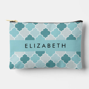 Pochette À Accessoires Trellis Bleu Marocain, Quatrefoil, Votre Nom