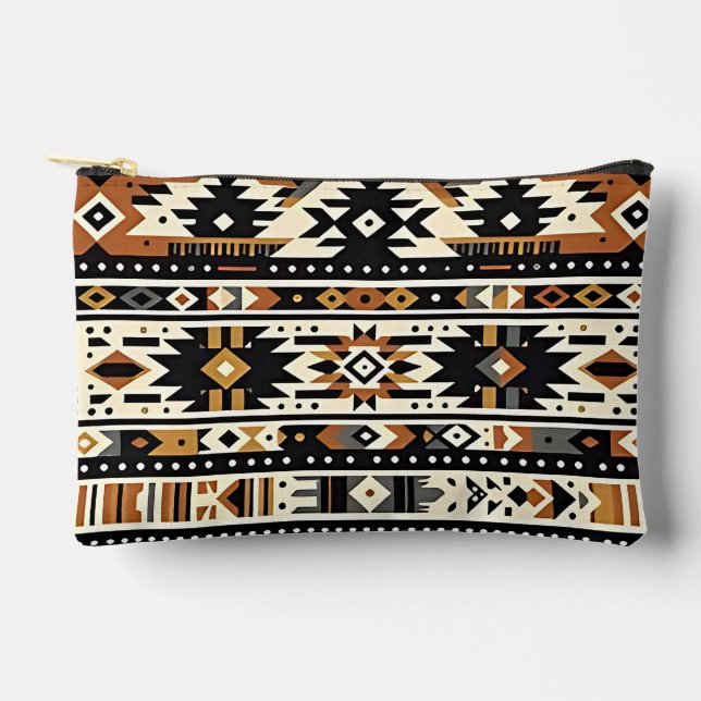 Pochette À Accessoires Tribal géométrique ton terrestre (Recto)