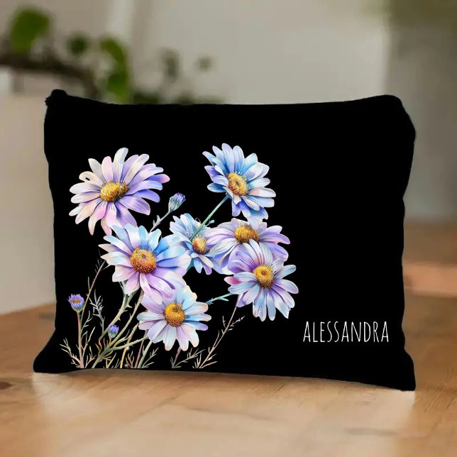 Pochette À Accessoires Trousse de Maquillage Fleurie Personnalisée Daisy  (mom gift idea, mothers day makeup bag, birthday gift for mom, girl cosmetic bag, custom floral pouch)