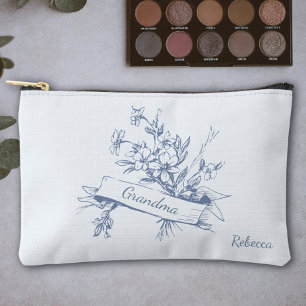 Pochette À Accessoires Trousse de Maquillage Florale Toile Bleue Grand-mè