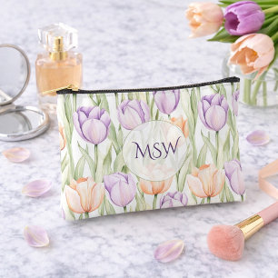Pochette À Accessoires Tulipes Monogramme Cosmétique Violet Pêche Pastel