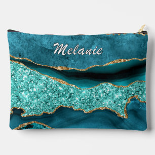 Pochette À Accessoires Turquoise Blue Gold Parties scintillant Aqua Turqu