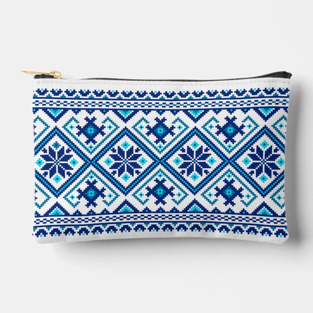 Pochette À Accessoires Ukrainian traditional vushuvanka folk pattern blue (Recto)