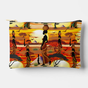 Pochette À Accessoires Une belle femme africaine Silhouette sur les solei