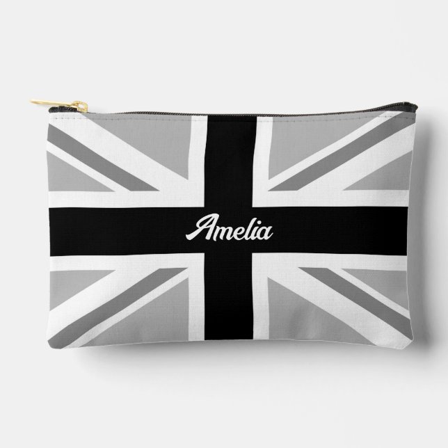 Pochette À Accessoires Union Jack/Indicateur Monochrome (Nom personnalisé (Recto)