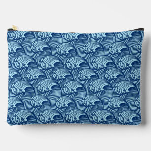 Pochette À Accessoires Vagues japonaises vintages, Navy et Sky Blue