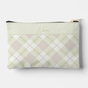 Pochette À Accessoires vert pâle et rose mauve plaid avec nom