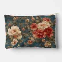 Vintage Exquis Blanc et Fleurs Rouges Corail Luxur