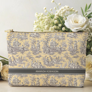 Pochette À Accessoires Vintage noir jaune toile de jouy imprimé
