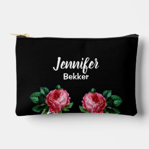 Pochette À Accessoires Vintage rose fleur nom personnalisé noir