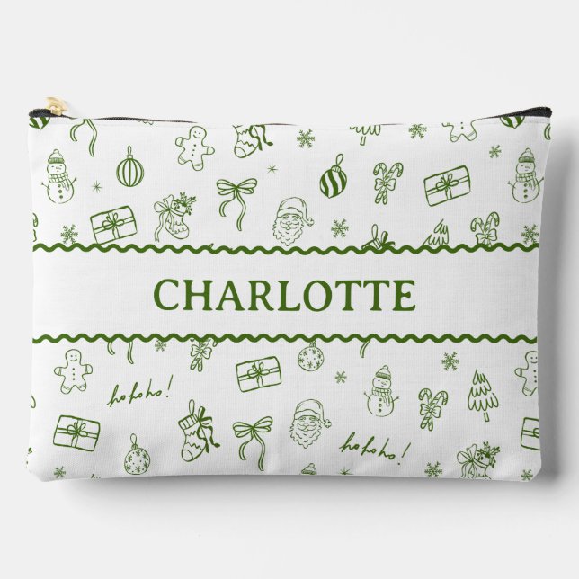 Pochette À Accessoires Whimsical Hand Drawn Doodle Green (Recto)
