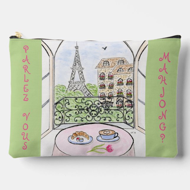 Pochette À Accessoires Whimsical Paris and Eiffel Tower MAHJONG (Recto)