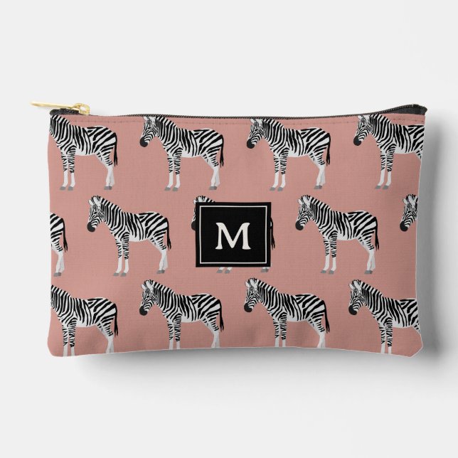 Pochette À Accessoires Zebra Exotic Animal Motif Blush Pink Monogramme (Recto)