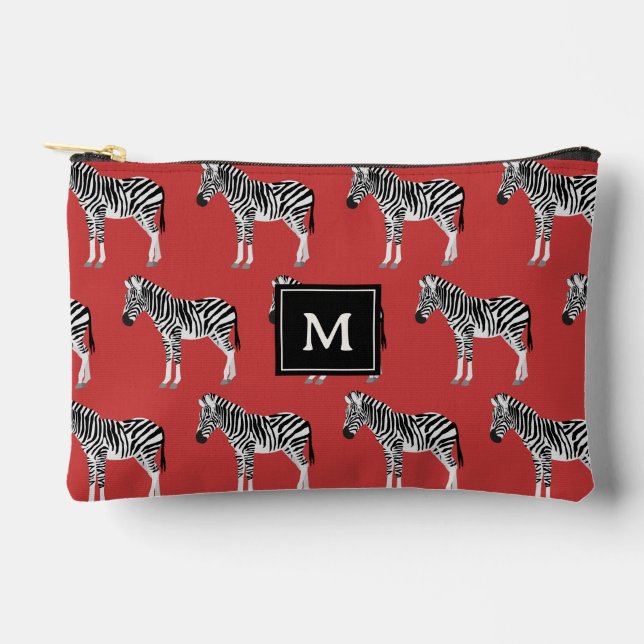 Pochette À Accessoires Zebra Exotic Animal Motif Deep Red Monogram (Recto)