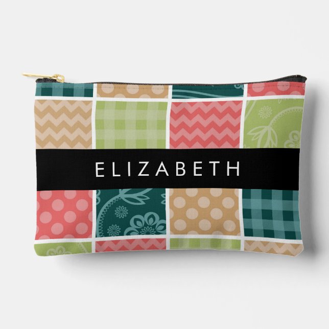 Pochette À Accessoires Zigzag, Chevron, En vichy, Pois, Votre Nom (Recto)