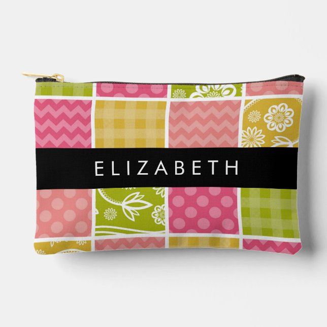 Pochette À Accessoires Zigzag, Chevron, Pois, En vichy, Votre Nom (Recto)