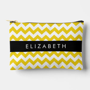 Pochette À Accessoires Zigzag Jaune, Chevron Jaune, Votre Nom