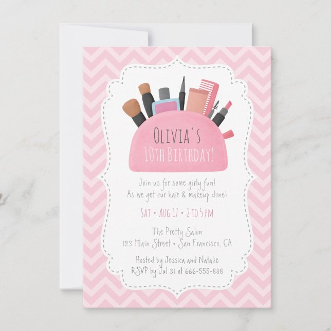 Pochette de maquillage rose Filles Invitations de  (Devant)